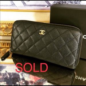 SOLD Chanel Ziparound Wallet Caviar Gold